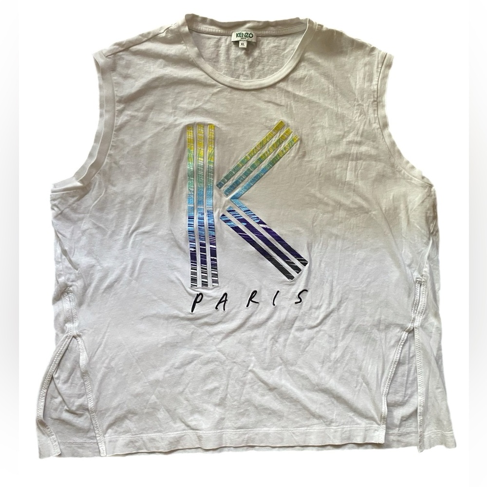 kenzo Paris women Print T Shirt All White Black Size XL